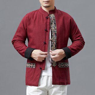 Embroidered Frog-buttoned Shirt
