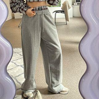 Drawstring Plaid-layered Pants
