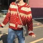 Pattern Embroidered Knit Cardigan Red - One Size