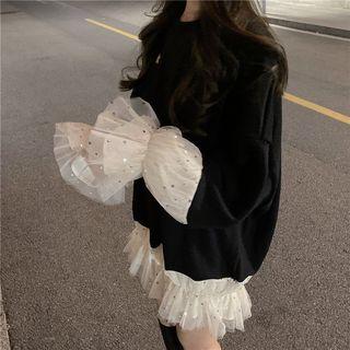 Mesh Panel Long Pullover Black - One Size