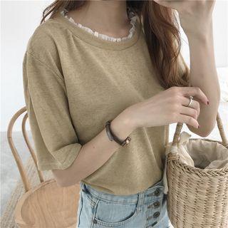 Plain Frilled Short-sleeve T-shirt