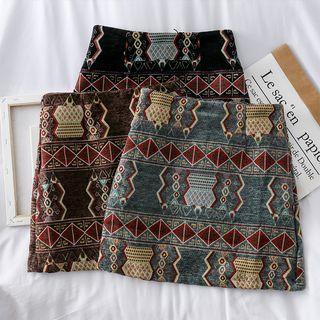 Ethnic-embroidered Woolen Mini Skirt