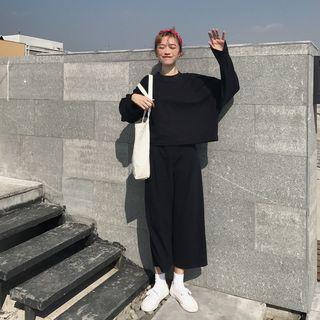 Set: Plain Sweatshirt + Wide Leg Pants