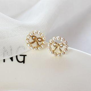 Faux Peal Ribbon Stud Earring 1 Pair - As Shown In Figure - One Size