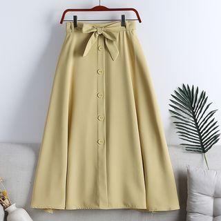 Plain Bow Single-breasted Medium Maxi A-line Skirt