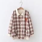 Reversible Cartoon Embroidered Plaid Shirt Jacket