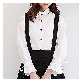 Contrast-stitch Tie-cuff Blouse