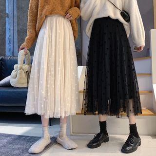 High-waist Dotted Mesh Maxi Skirt