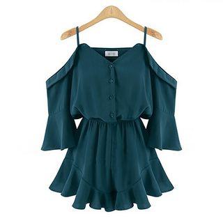 Off-shoulder Strap Bell-sleeve Playsuit