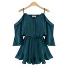 Off-shoulder Strap Bell-sleeve Playsuit