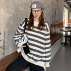 Round-neck Striped Loose-fit Long-sleeve Top