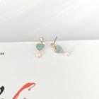 Rhinestone Faux Pearl Heart Dangle Earring Stud Earring - Bluish Green & Gold - One Size
