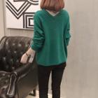 Plain Fringed V-neck Sweater