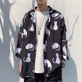 Cat Printed 3/4-sleeve Shirt