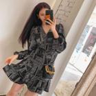 Frill-trim Paisley Print Wrap Dress