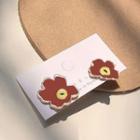 Non-matching Glaze Flower Earring 1 Pair - Silver Earrings - Red - One Size