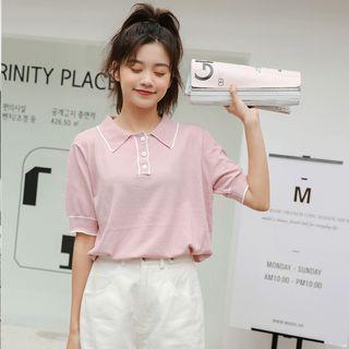 Contrast-trim Polo Shirt Pink - One Size