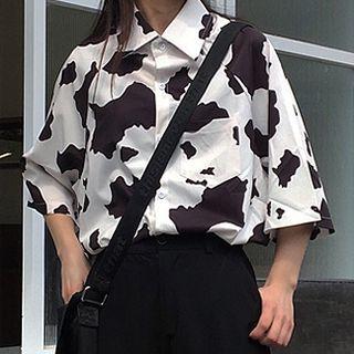 3/4-sleeve Cow Printed Shirt Dairy Cow - One Size