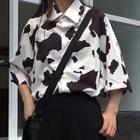 3/4-sleeve Cow Printed Shirt Dairy Cow - One Size
