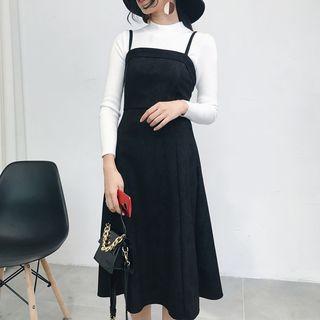 Spaghetti Strap Faux Suede Midi Dress