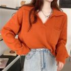 Plain V-neck Long-sleeve Sweater - 2 Colors