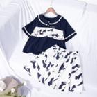 Printed Short-sleeve Polo Shirt / A-line Skirt / Set