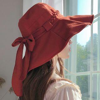 Bow-accent Wide Brim Bucket Hat