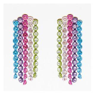 Faux Crystal Fringed Earring 1 Pair - F15160 - Blue & Pink & Green - One Size