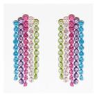 Faux Crystal Fringed Earring 1 Pair - F15160 - Blue & Pink & Green - One Size