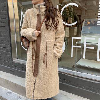 Fleece Midi Zip Coat Khaki - One Size