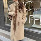 Fleece Midi Zip Coat Khaki - One Size