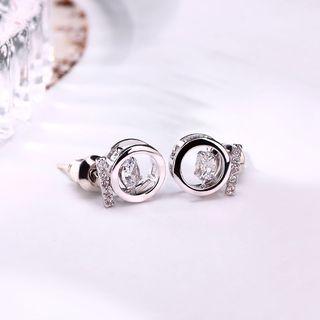 925 Sterling Silver Rhinestone Hoop Earring As Shown In Figure - One Size
