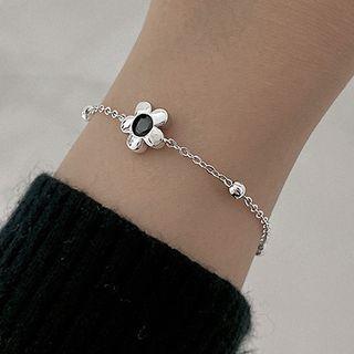 Flower Rhinestone Alloy Bracelet Silver - One Size