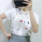 Short-sleeve Cartoon Patterned Shirt As Shown In Figure - One Size