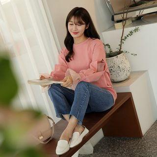 Slit-sleeve Chiffon-trim Pullover