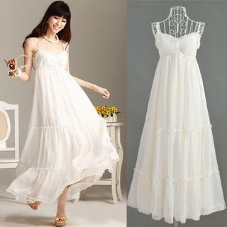 Spaghetti Strap Lace-trim Maxi A-line Dress