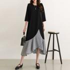 Gingham-panel Ruffle-hem Long Dress