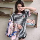 Rose Embroidered Striped Short-sleeve T-shirt