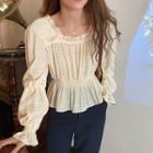 Ruffle Trim Shirred Square-neck Blouse