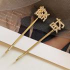 Chinese Characters Rhinestone Hair Pin 1 Pair - Gold - One Size