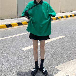 Elbow-sleeve Polo Shirt / Wide Leg Shorts / Belt