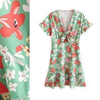 Bow Detail Bell Sleeve Print Dress