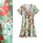 Bow Detail Bell Sleeve Print Dress