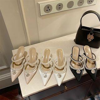Stiletto Heel Faux Pearl Studded Mules