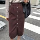 Button Front Knit Skirt