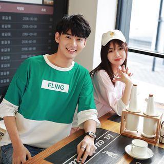 Couple Matching Contrast-trim 3/4-sleeve Top