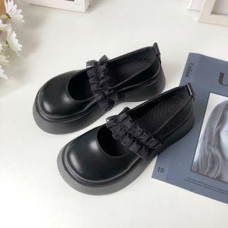 Mesh Trim Ruffled Mary Jane Shoes