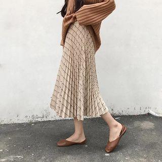 Check Accordion Pleat Midi Skirt