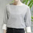 Ribbon Pinstripe 3/4-sleeve Top