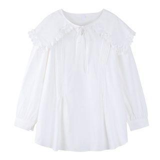 Ruffle Trim Collar Pintuck Blouse